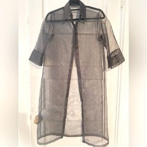 Chic Black Gauze Collared Dress